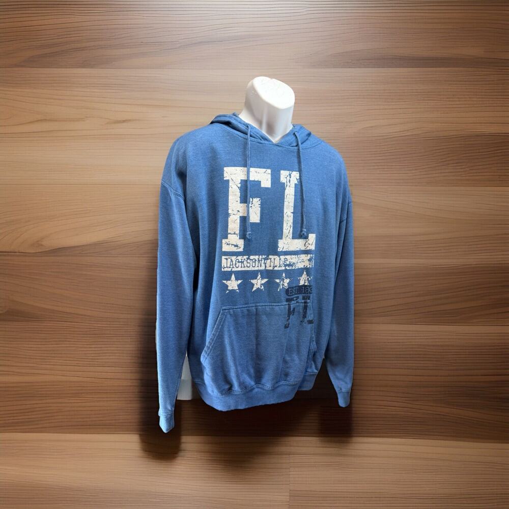 Jacksonville FL Hoodie Men Large Blue Salt Creek Pullover Destination Sweatshirt